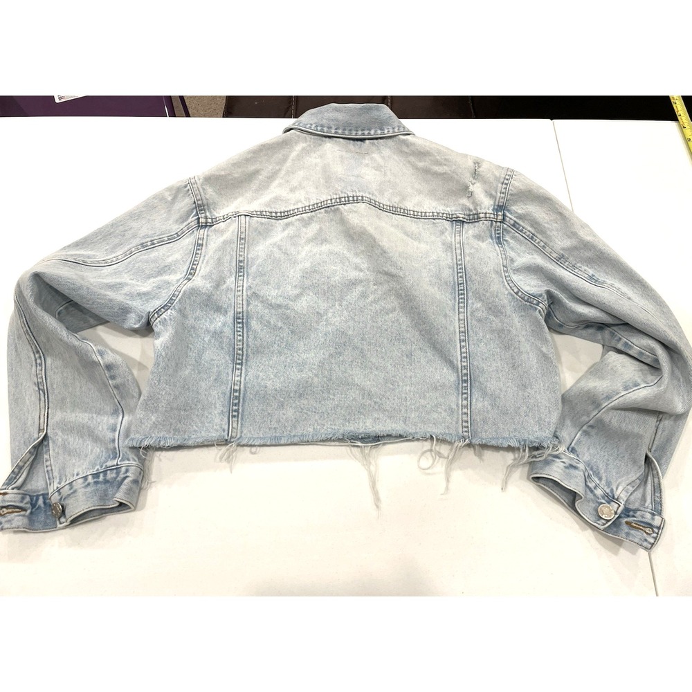 Daze Blue Denim Jean Jacket Medium Trucker Cut Off Cropped Classic Retro grunge - Picture 8 of 8